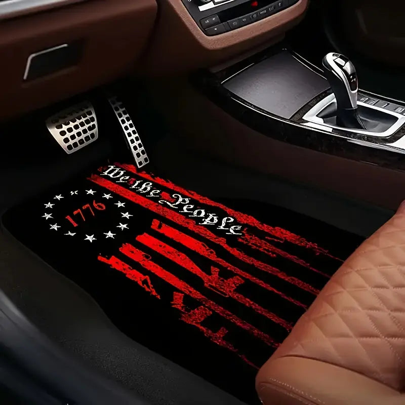 Universal Fit 4Pcs Car Floor Mats Set with 1776 Patriotic Style Print - Absorbent, Non-Slip, Washable - Fashionable Auto Interior Protection for Cars, Vans, Suvs -Great Gift for Men & Women