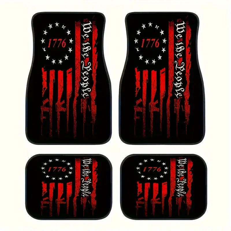 Universal Fit 4Pcs Car Floor Mats Set with 1776 Patriotic Style Print - Absorbent, Non-Slip, Washable - Fashionable Auto Interior Protection for Cars, Vans, Suvs -Great Gift for Men & Women