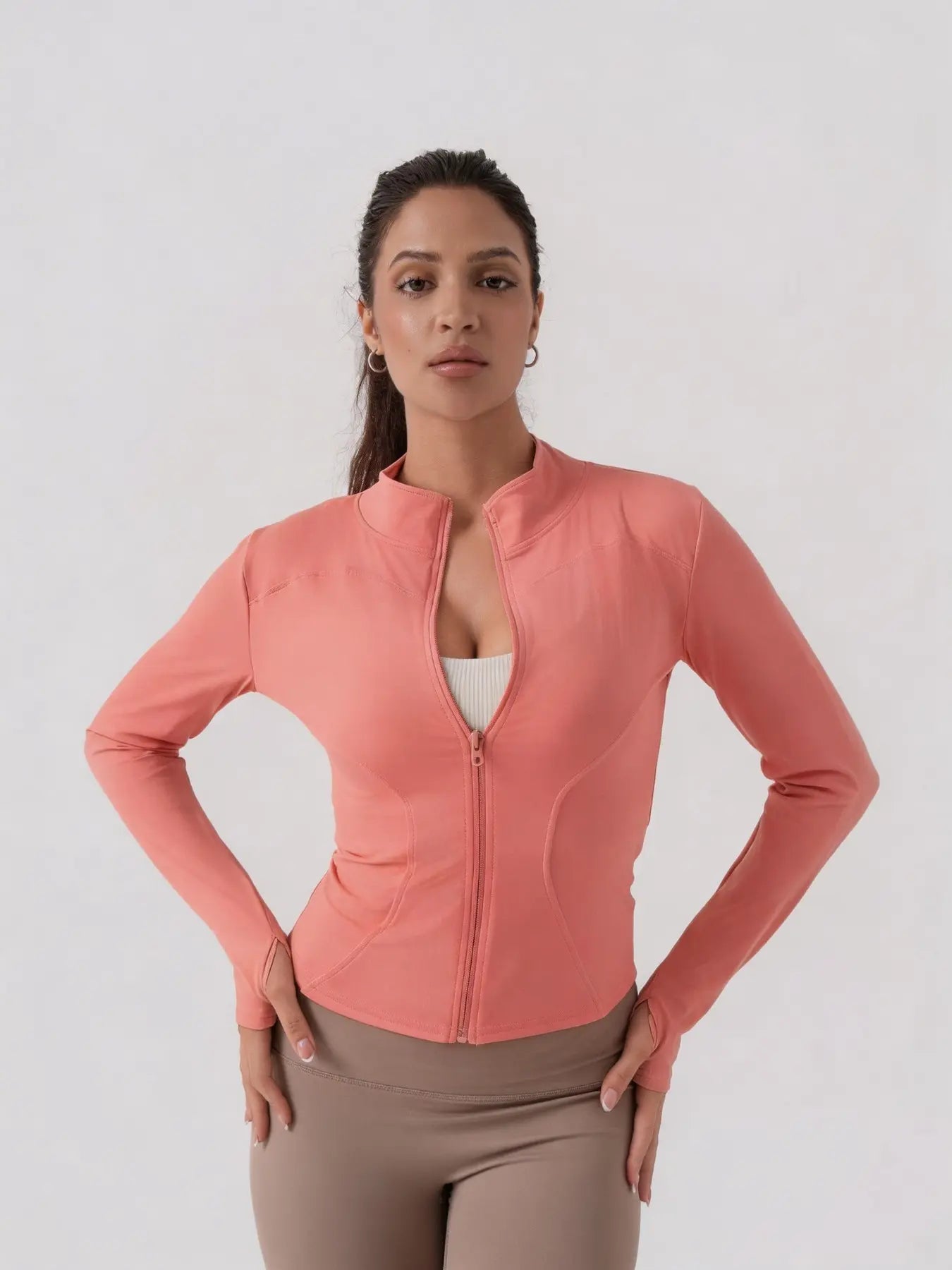 Women'S Lightweight Full Zip Long Sleeve Running Jacket, Workout Jackets, Slim Fit Yoga Sportswear, Thumbhole Jacket Design, Perfect for Fitness and Gym, Sporty Breathable Outerwear