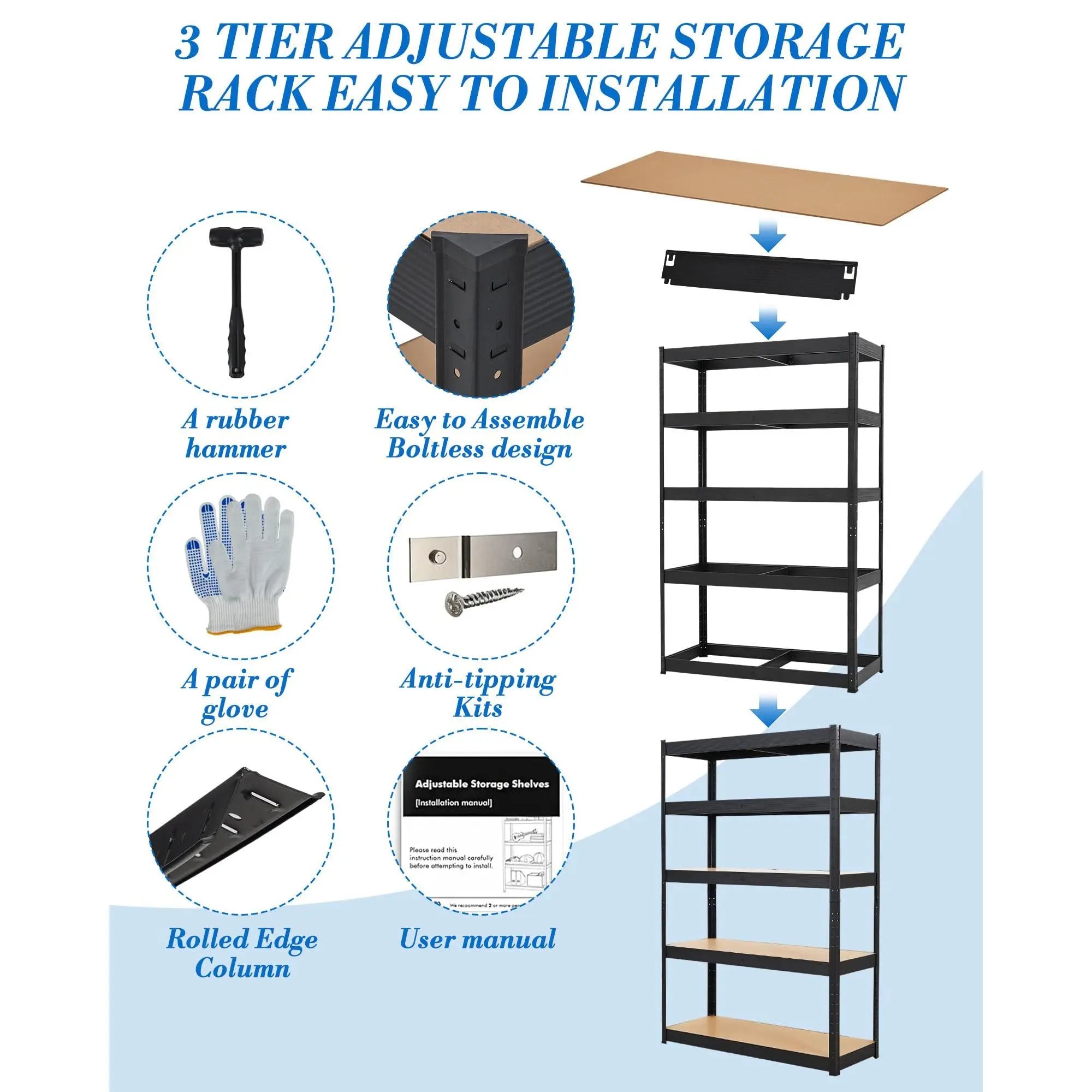 Garvee Heavy Duty 5-Tier Adjustable Metal Garage Shelving Units, Various Sizes (36X18X72, 36X24X72, 48X18X72, 48X24X72, 60X18X72), Load Capacity 2000-2500 LBS, Ideal for Garage, Warehouse, Pantry, Basement Storage