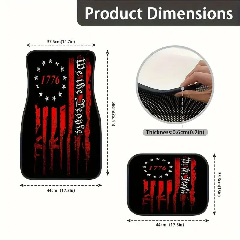 Universal Fit 4Pcs Car Floor Mats Set with 1776 Patriotic Style Print - Absorbent, Non-Slip, Washable - Fashionable Auto Interior Protection for Cars, Vans, Suvs -Great Gift for Men & Women
