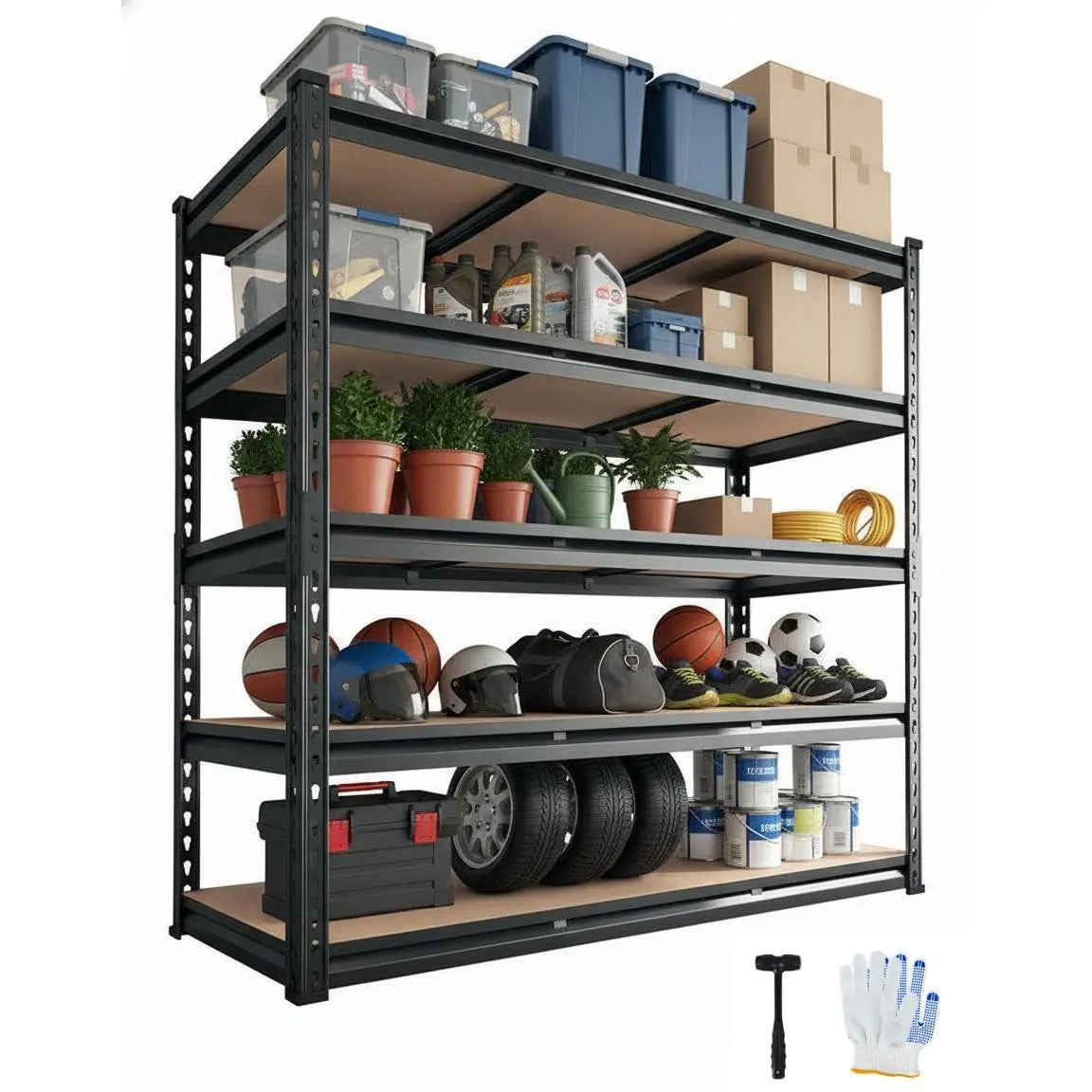 Garvee Heavy Duty 5-Tier Adjustable Metal Garage Shelving Units, Various Sizes (36X18X72, 36X24X72, 48X18X72, 48X24X72, 60X18X72), Load Capacity 2000-2500 LBS, Ideal for Garage, Warehouse, Pantry, Basement Storage