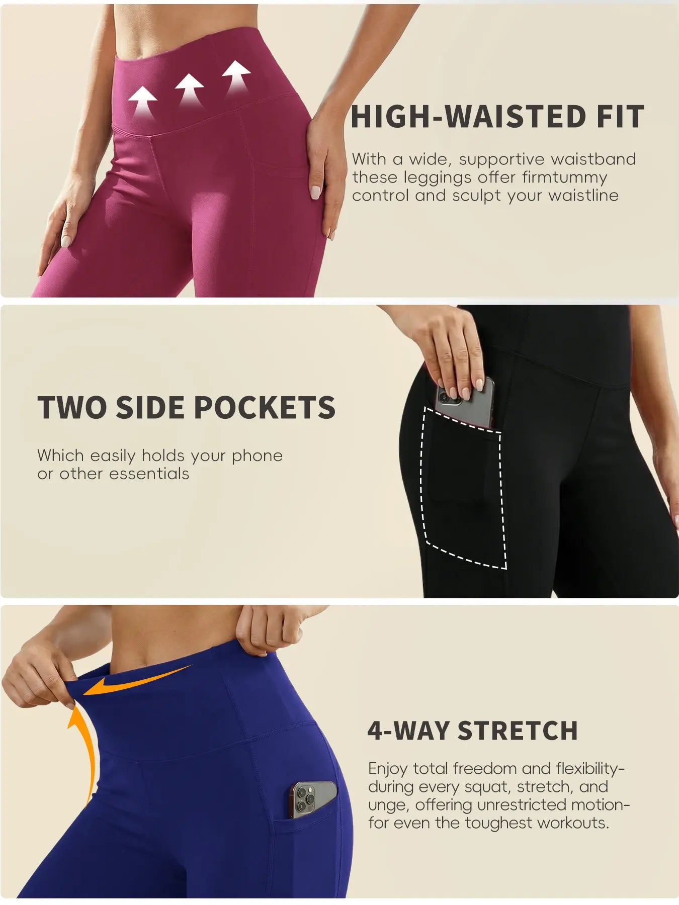 4-Pack Women’S Pocket Capri Leggings – High-Waist, Tummy Control, Squat-Proof; 7/8 Length for Yoga, Running & Daily Wear; Bottom, Basic, Minimalist; Womenswear；Summervibes