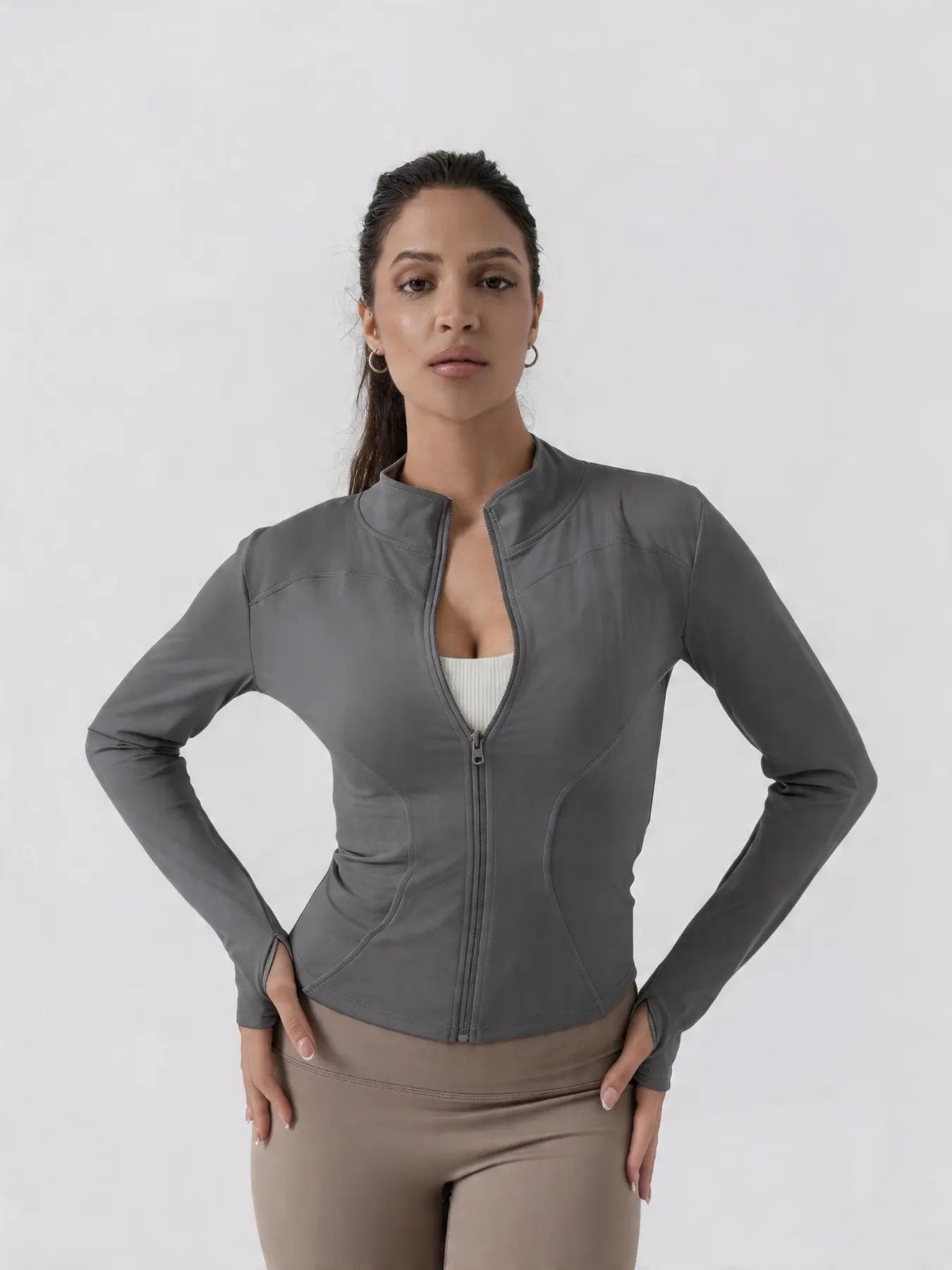 Women'S Lightweight Full Zip Long Sleeve Running Jacket, Workout Jackets, Slim Fit Yoga Sportswear, Thumbhole Jacket Design, Perfect for Fitness and Gym, Sporty Breathable Outerwear