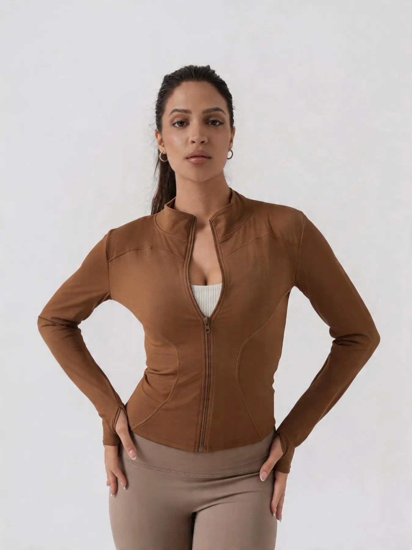 Women'S Lightweight Full Zip Long Sleeve Running Jacket, Workout Jackets, Slim Fit Yoga Sportswear, Thumbhole Jacket Design, Perfect for Fitness and Gym, Sporty Breathable Outerwear