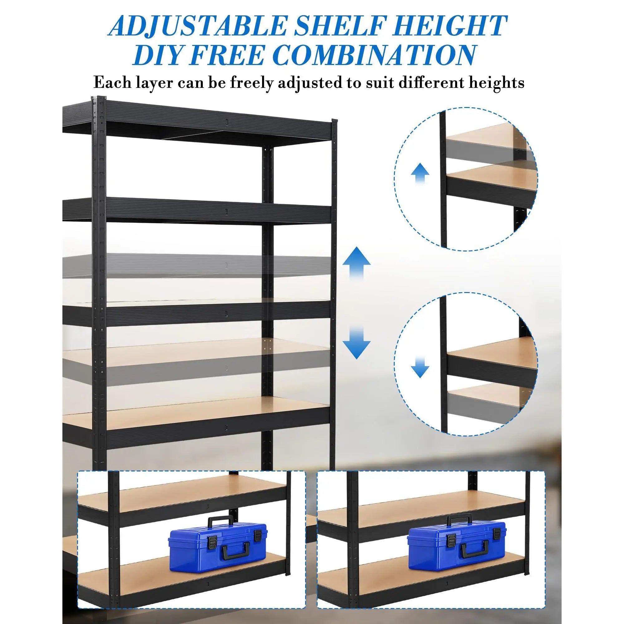 Garvee Heavy Duty 5-Tier Adjustable Metal Garage Shelving Units, Various Sizes (36X18X72, 36X24X72, 48X18X72, 48X24X72, 60X18X72), Load Capacity 2000-2500 LBS, Ideal for Garage, Warehouse, Pantry, Basement Storage