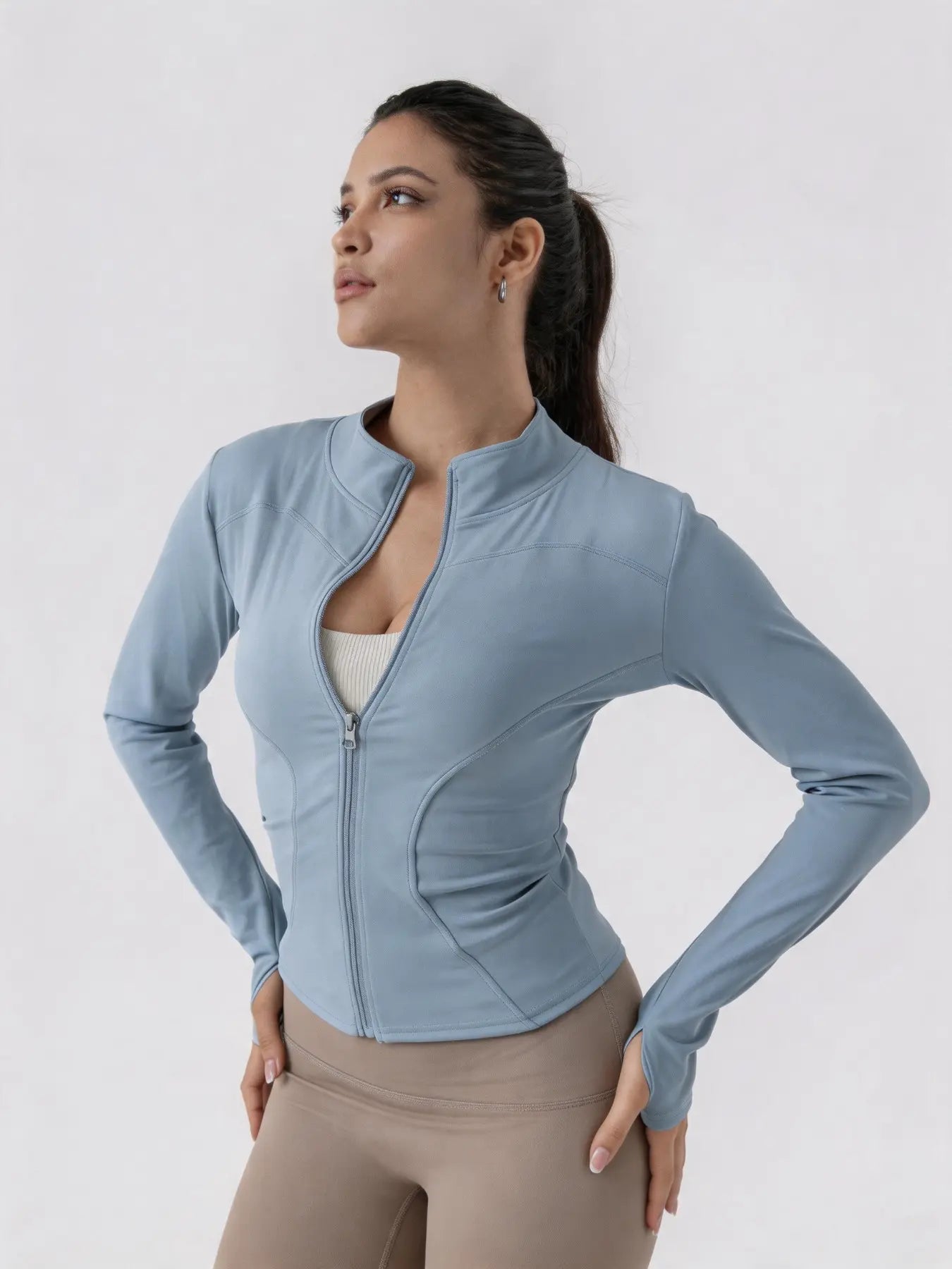 Women'S Lightweight Full Zip Long Sleeve Running Jacket, Workout Jackets, Slim Fit Yoga Sportswear, Thumbhole Jacket Design, Perfect for Fitness and Gym, Sporty Breathable Outerwear