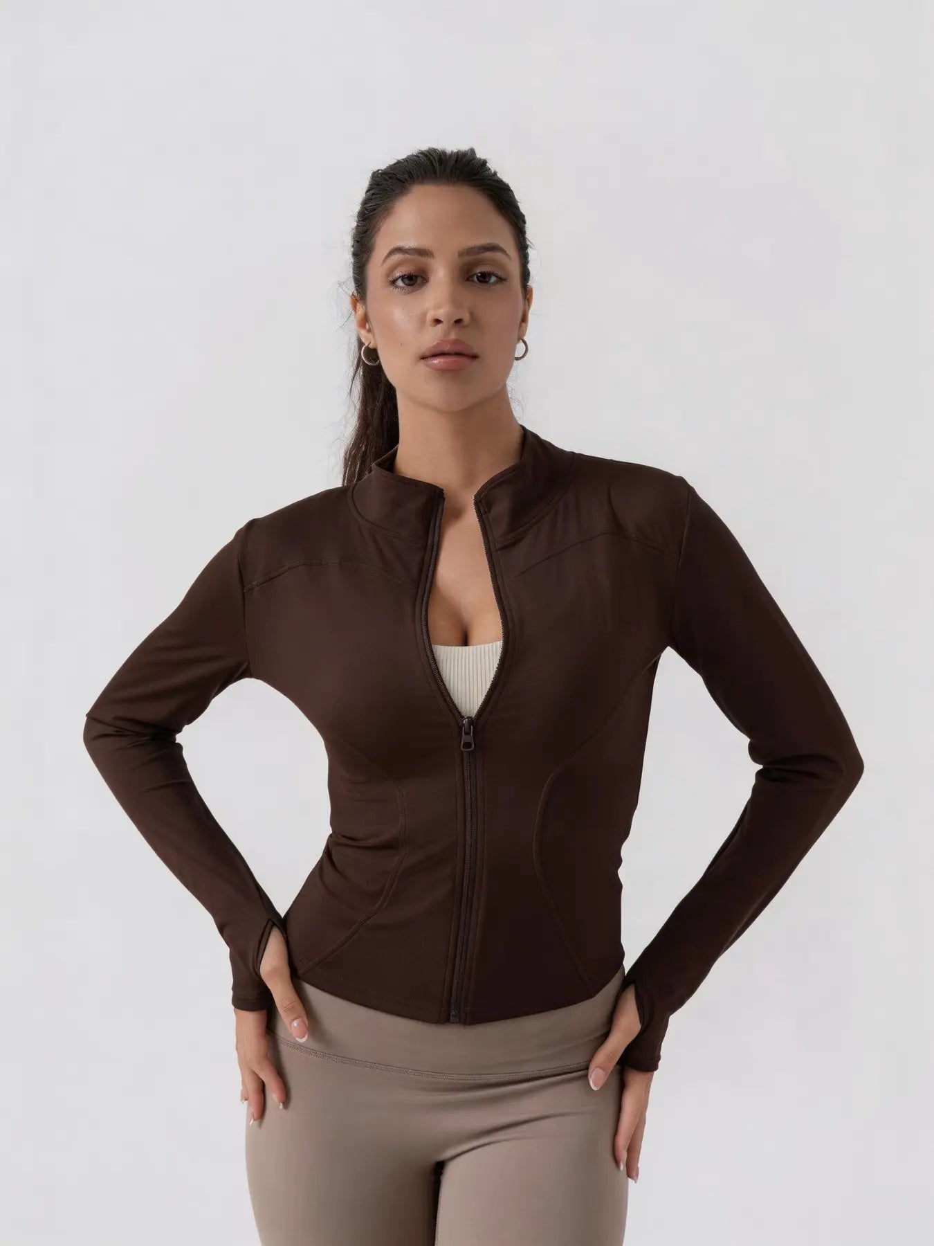 Women'S Lightweight Full Zip Long Sleeve Running Jacket, Workout Jackets, Slim Fit Yoga Sportswear, Thumbhole Jacket Design, Perfect for Fitness and Gym, Sporty Breathable Outerwear