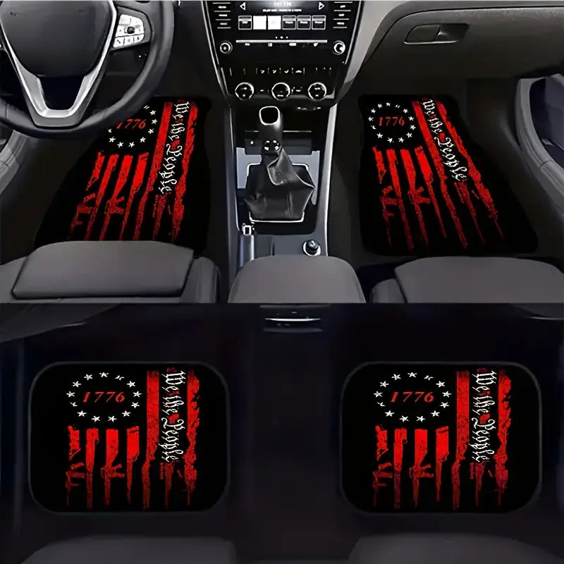 Universal Fit 4Pcs Car Floor Mats Set with 1776 Patriotic Style Print - Absorbent, Non-Slip, Washable - Fashionable Auto Interior Protection for Cars, Vans, Suvs -Great Gift for Men & Women