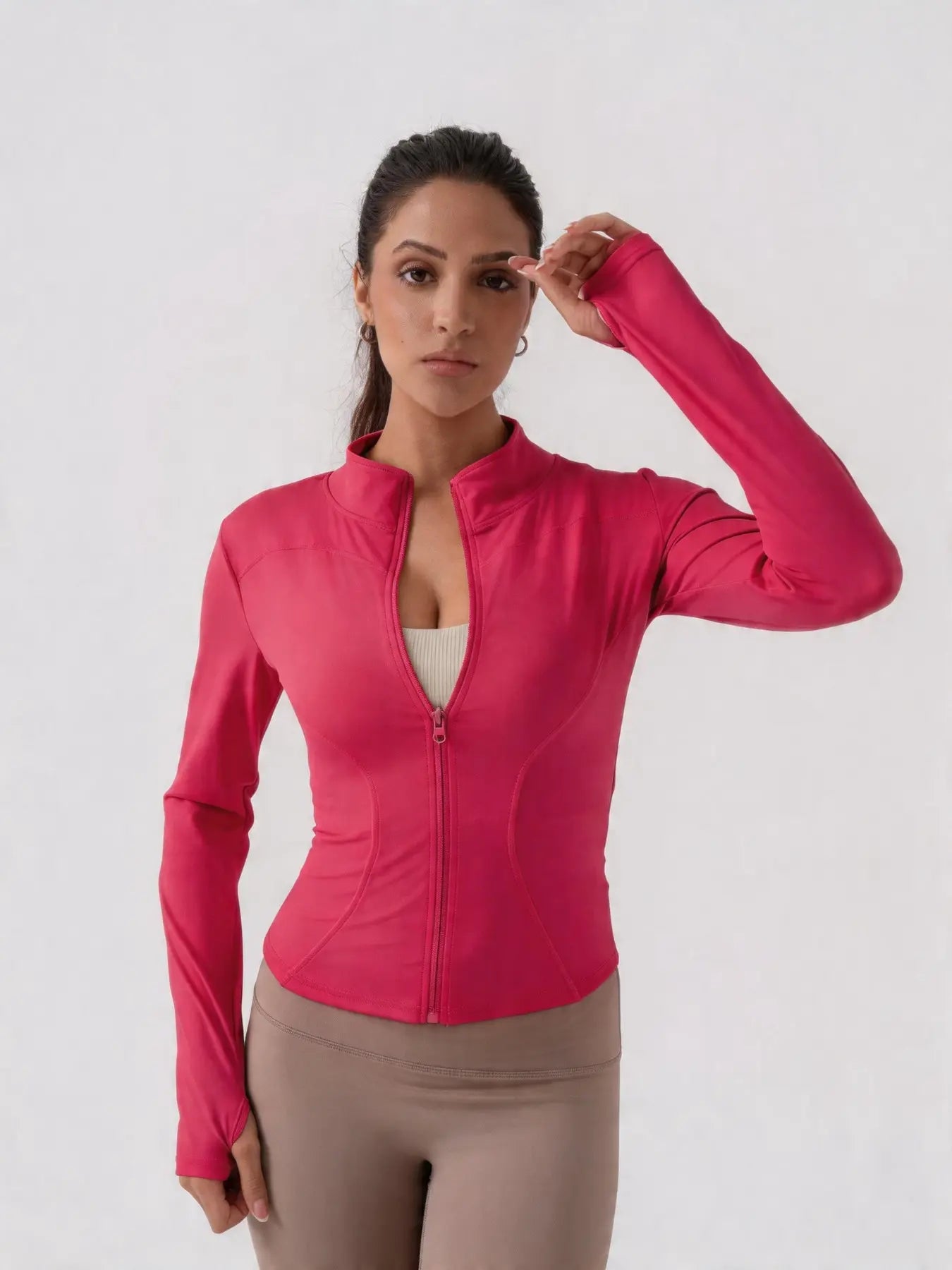 Women'S Lightweight Full Zip Long Sleeve Running Jacket, Workout Jackets, Slim Fit Yoga Sportswear, Thumbhole Jacket Design, Perfect for Fitness and Gym, Sporty Breathable Outerwear