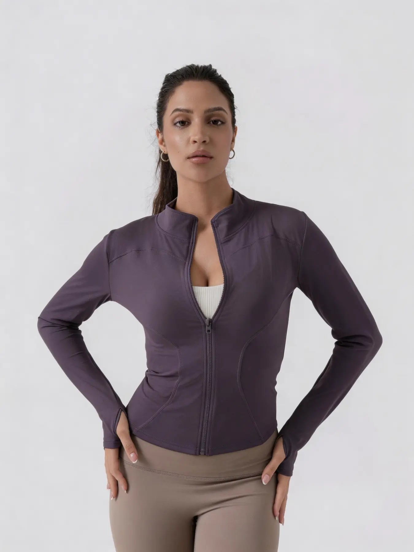 Women'S Lightweight Full Zip Long Sleeve Running Jacket, Workout Jackets, Slim Fit Yoga Sportswear, Thumbhole Jacket Design, Perfect for Fitness and Gym, Sporty Breathable Outerwear