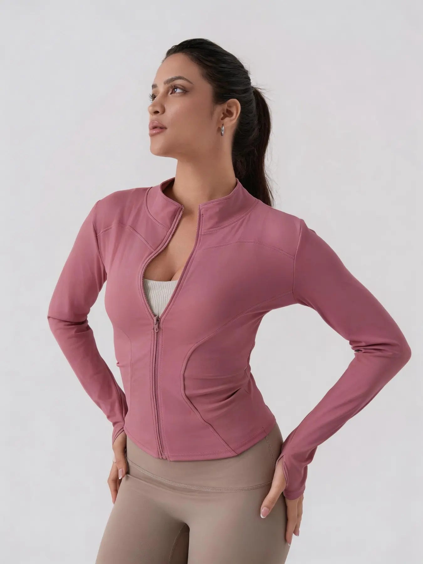 Women'S Lightweight Full Zip Long Sleeve Running Jacket, Workout Jackets, Slim Fit Yoga Sportswear, Thumbhole Jacket Design, Perfect for Fitness and Gym, Sporty Breathable Outerwear