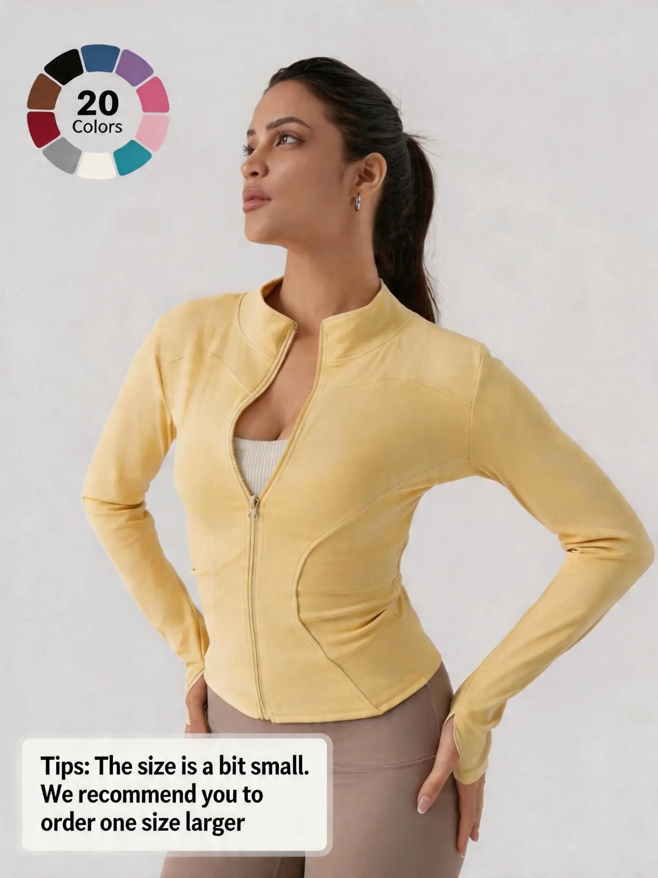 Women'S Lightweight Full Zip Long Sleeve Running Jacket, Workout Jackets, Slim Fit Yoga Sportswear, Thumbhole Jacket Design, Perfect for Fitness and Gym, Sporty Breathable Outerwear