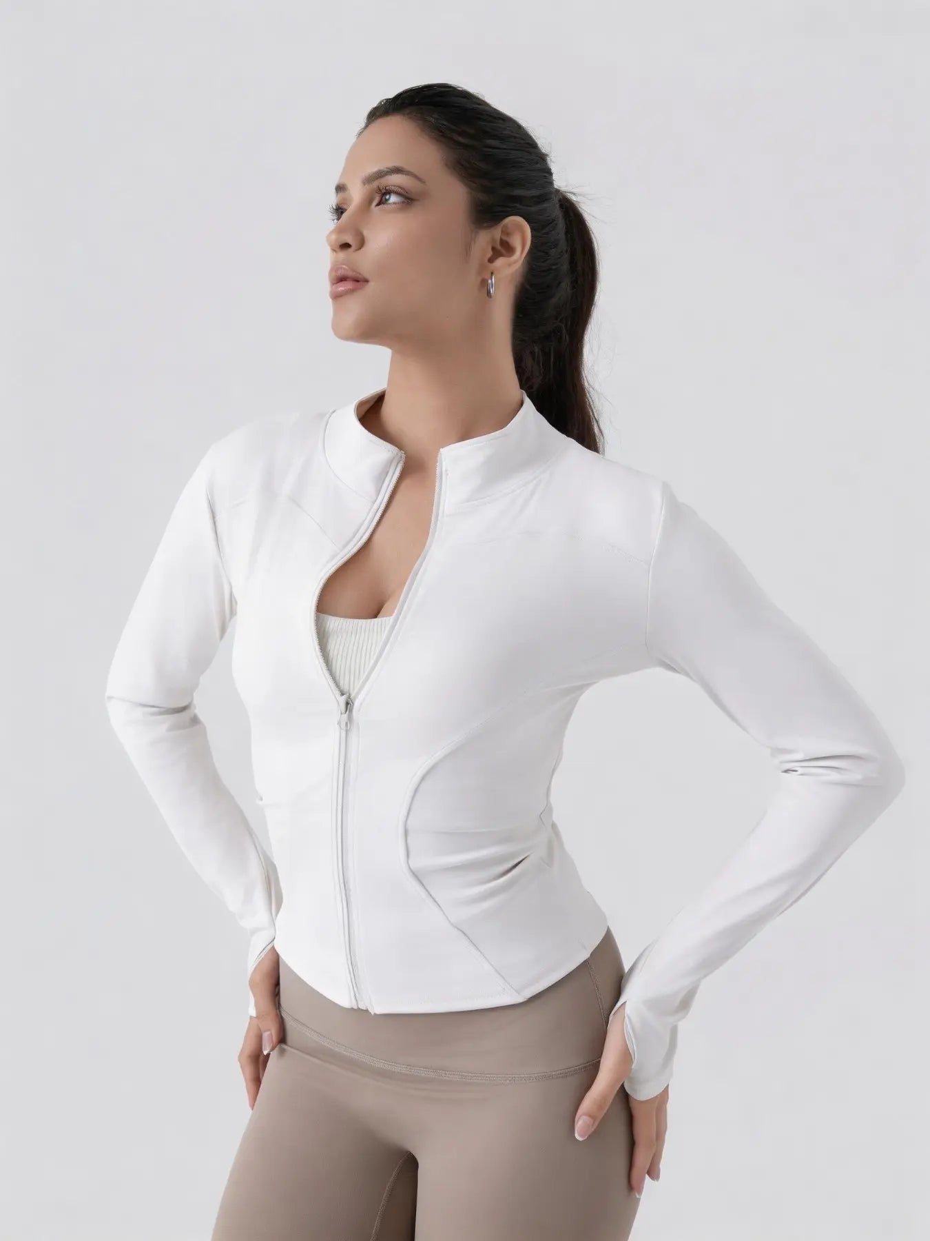Women'S Lightweight Full Zip Long Sleeve Running Jacket, Workout Jackets, Slim Fit Yoga Sportswear, Thumbhole Jacket Design, Perfect for Fitness and Gym, Sporty Breathable Outerwear