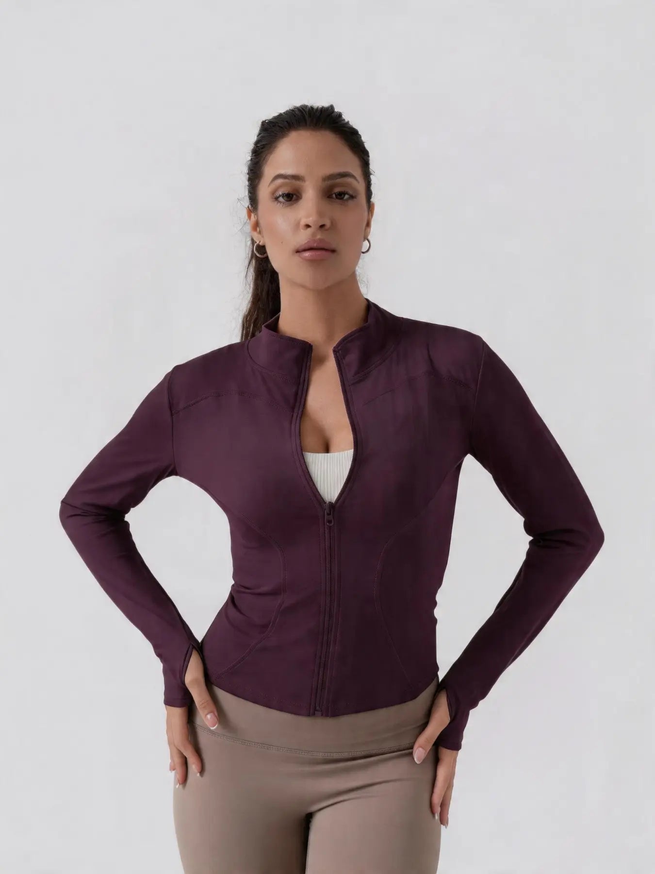 Women'S Lightweight Full Zip Long Sleeve Running Jacket, Workout Jackets, Slim Fit Yoga Sportswear, Thumbhole Jacket Design, Perfect for Fitness and Gym, Sporty Breathable Outerwear