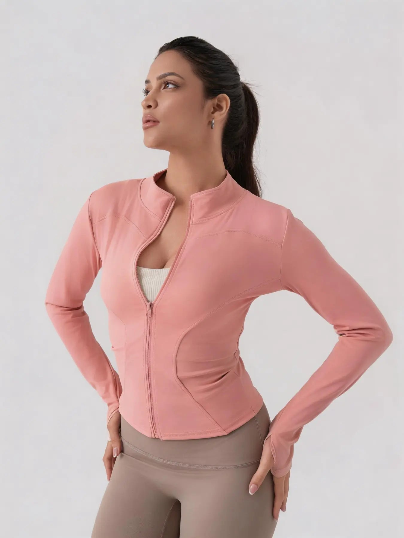 Women'S Lightweight Full Zip Long Sleeve Running Jacket, Workout Jackets, Slim Fit Yoga Sportswear, Thumbhole Jacket Design, Perfect for Fitness and Gym, Sporty Breathable Outerwear